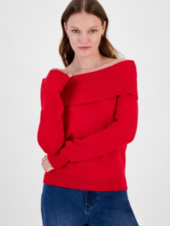 PINKI Sweaters - Hippie Rose Juniors' Off-the-Shoulder Sweater - Red SIZE XS NWT